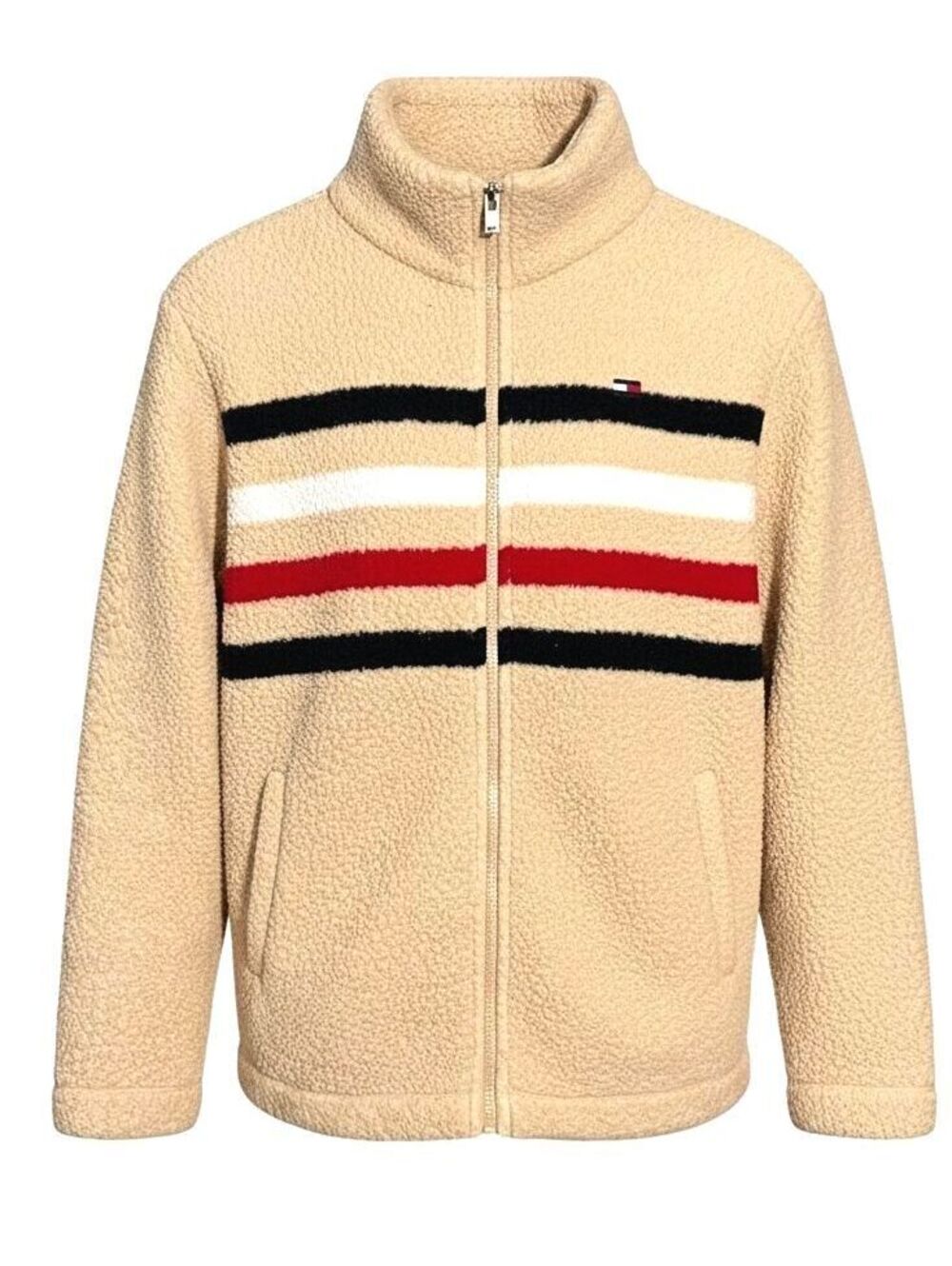 TOMMY HILFIGER Womens (S/P) Heather Cream Zip-Up Sherpa Bomber Jacket